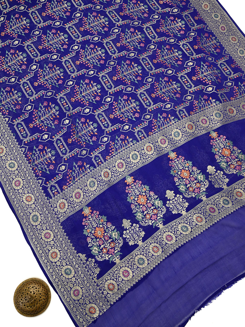 Royal Blue Meenakari Crepe Silk Handloom Banarasi Suit - Sacred Weaves