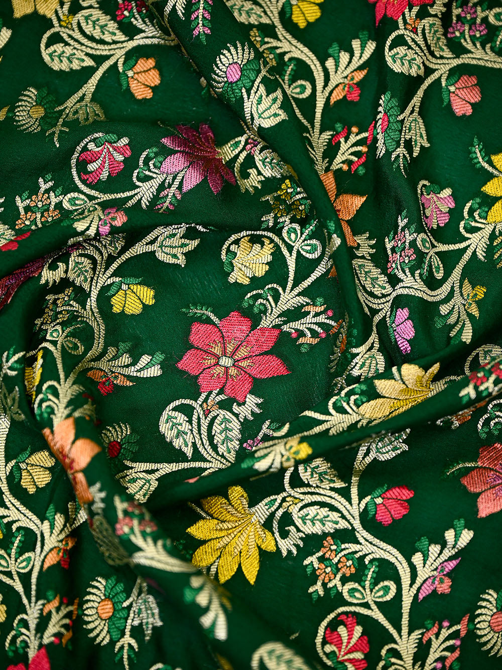 Bottle Green Meenakari Crepe Silk Handloom Banarasi Suit - Sacred Weaves