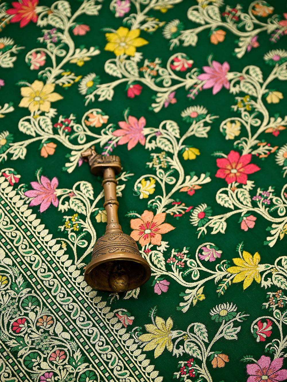 Bottle Green Meenakari Crepe Silk Handloom Banarasi Suit - Sacred Weaves