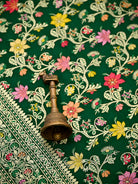 Bottle Green Meenakari Crepe Silk Handloom Banarasi Suit - Sacred Weaves