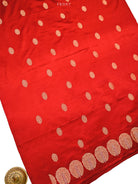 Red Floral Booti Satin Silk Handloom Banarasi Suit - Sacred Weaves