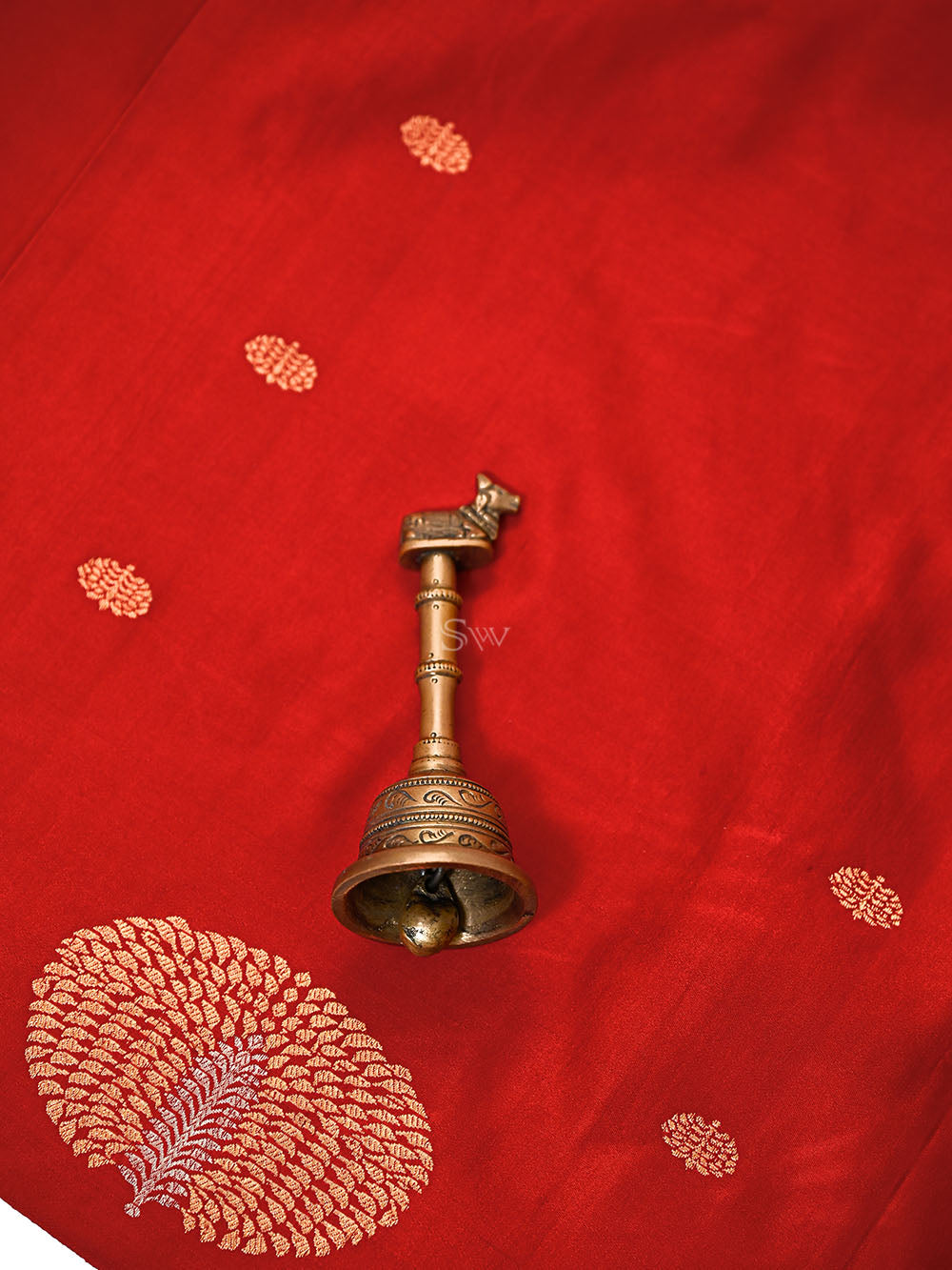 Red Floral Booti Satin Silk Handloom Banarasi Suit - Sacred Weaves