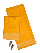 Mustard Floral Booti Satin Silk Handloom Banarasi Suit - Sacred Weaves