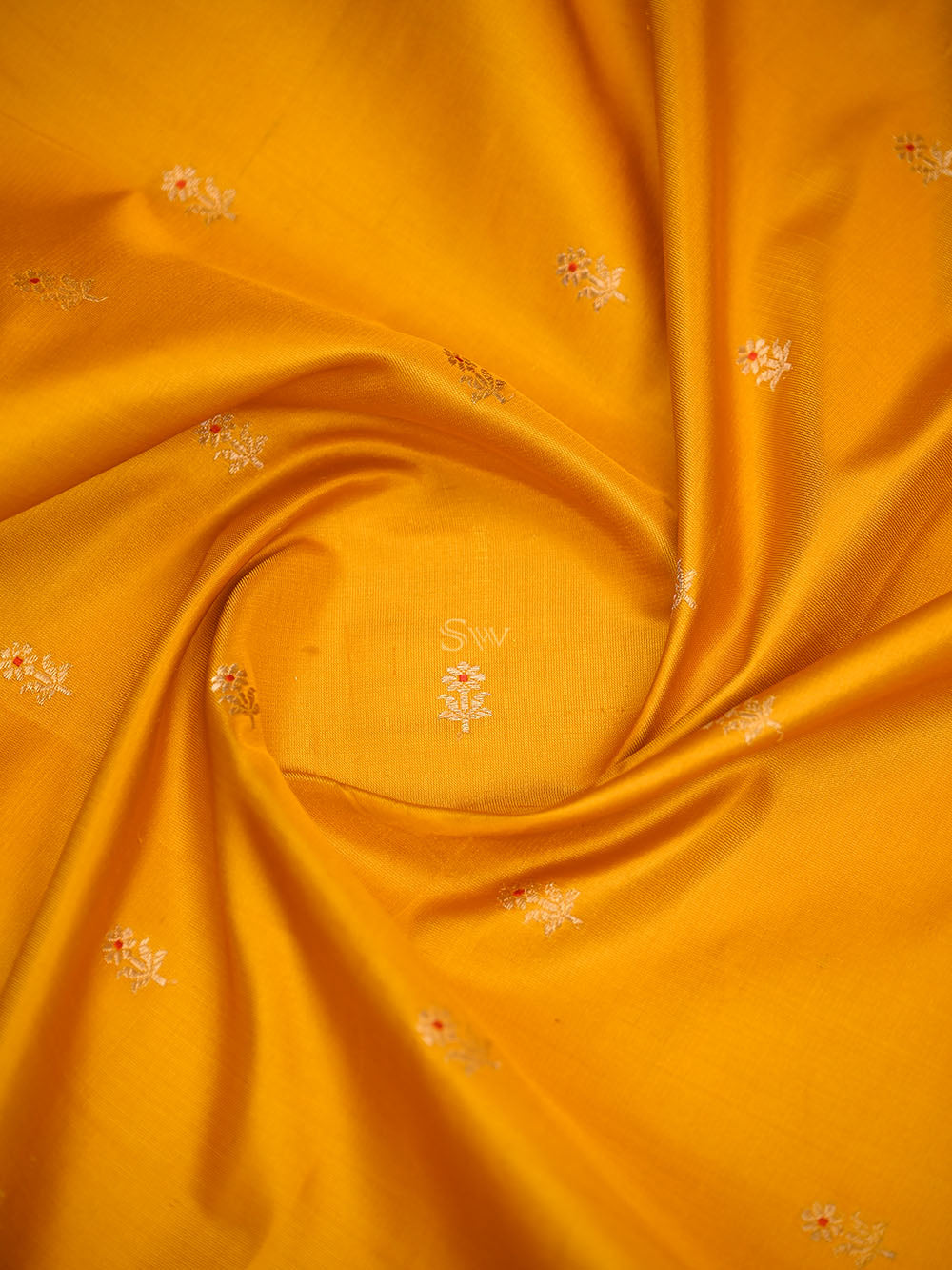 Mustard Floral Booti Satin Silk Handloom Banarasi Suit - Sacred Weaves