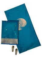Green Blue Plain Katan Silk Handloom Banarasi Suit - Sacred Weaves
