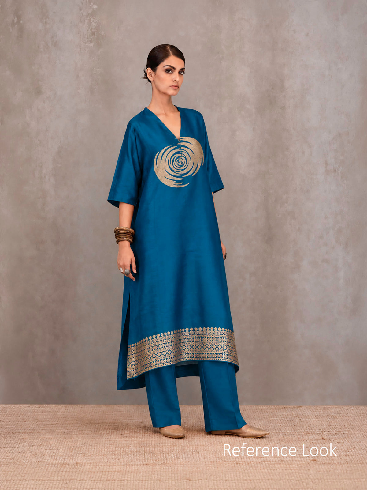Green Blue Plain Katan Silk Handloom Banarasi Suit - Sacred Weaves