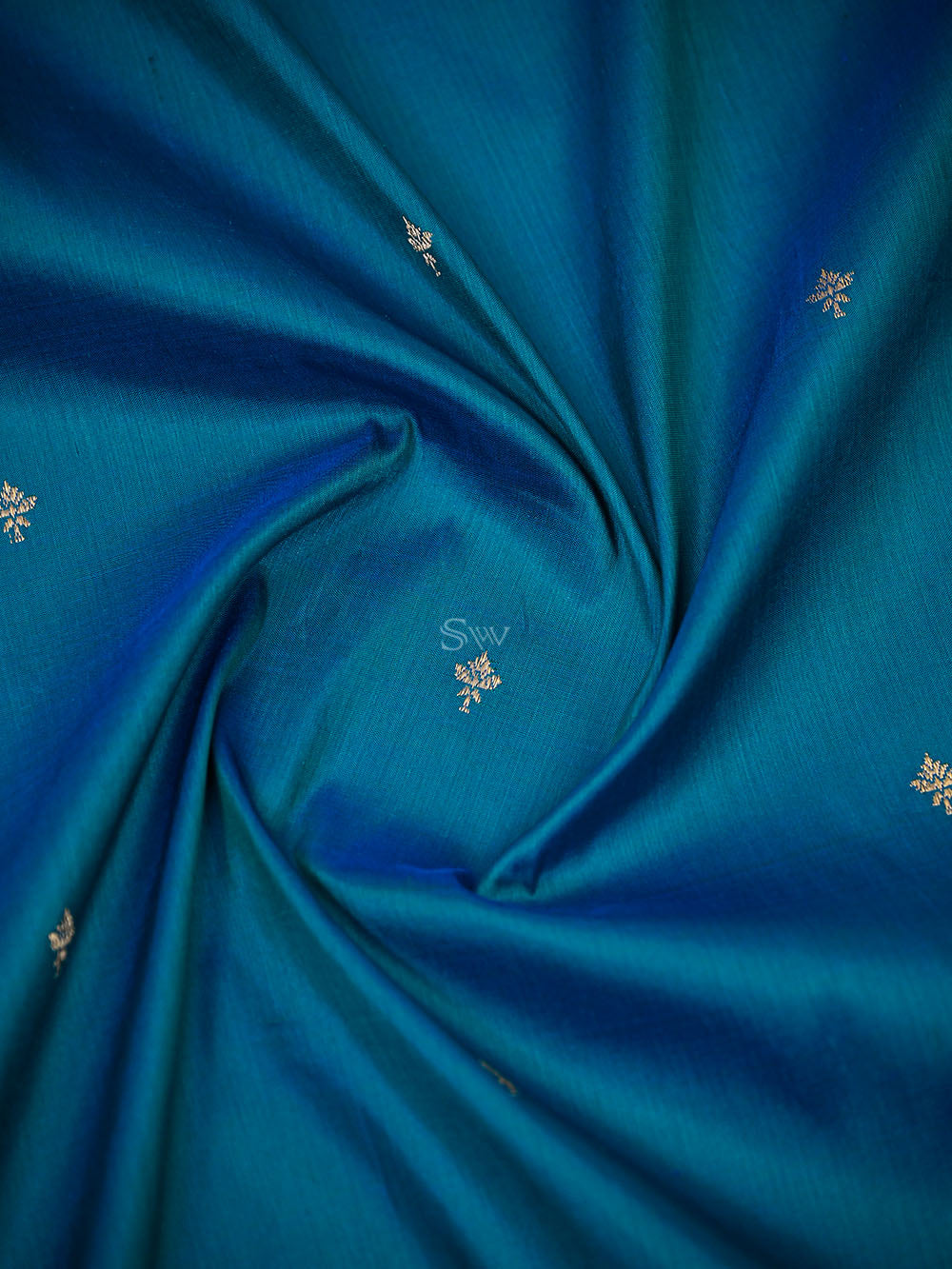 Green Blue Plain Katan Silk Handloom Banarasi Suit - Sacred Weaves