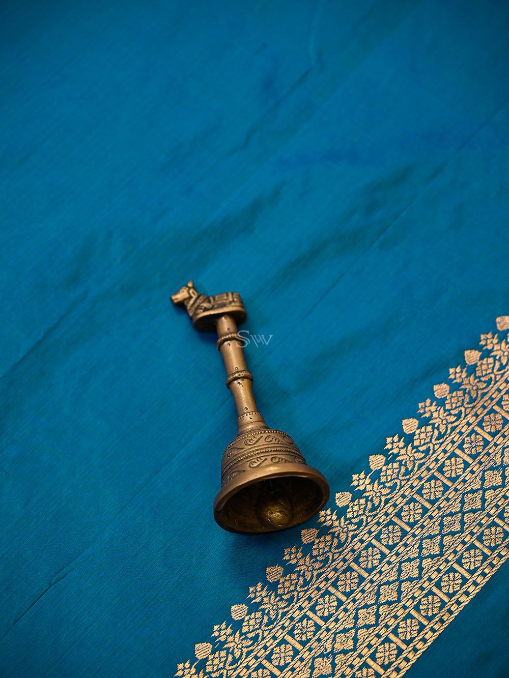 Green Blue Plain Katan Silk Handloom Banarasi Suit - Sacred Weaves