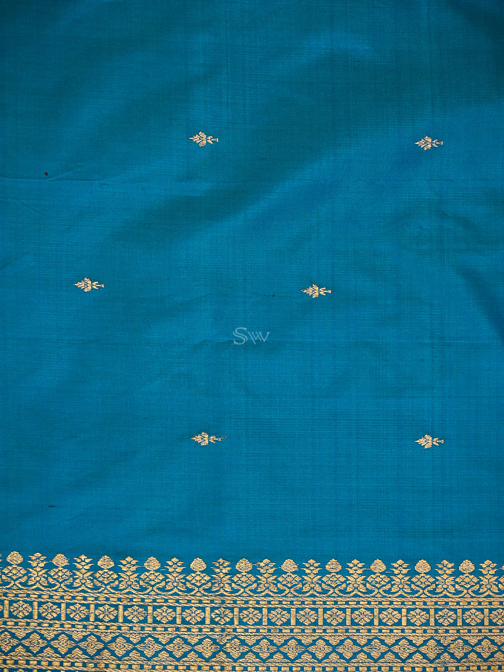 Green Blue Plain Katan Silk Handloom Banarasi Suit - Sacred Weaves