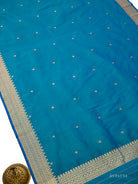 Green Blue Plain Katan Silk Handloom Banarasi Suit - Sacred Weaves