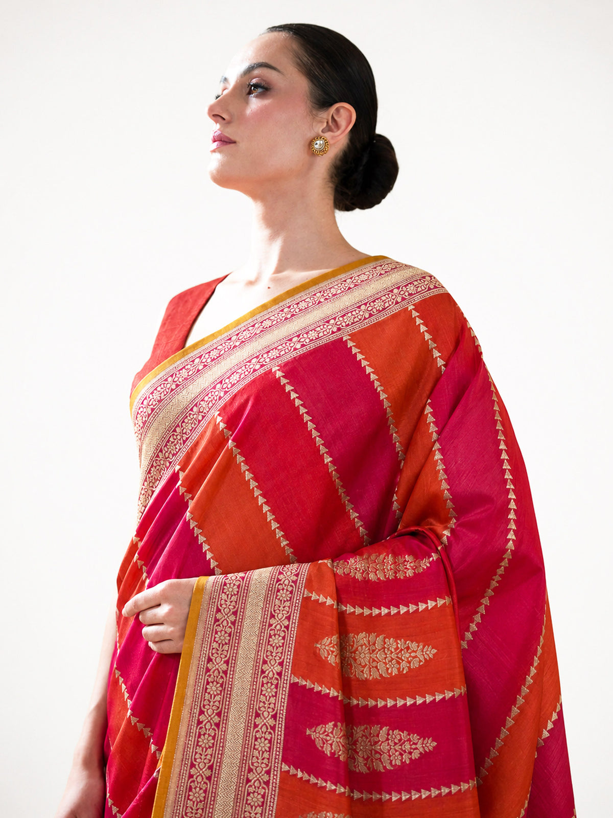 Red Magenta Rangkat Moonga Tussar Silk Handloom Banarasi Saree - Sacred Weaves