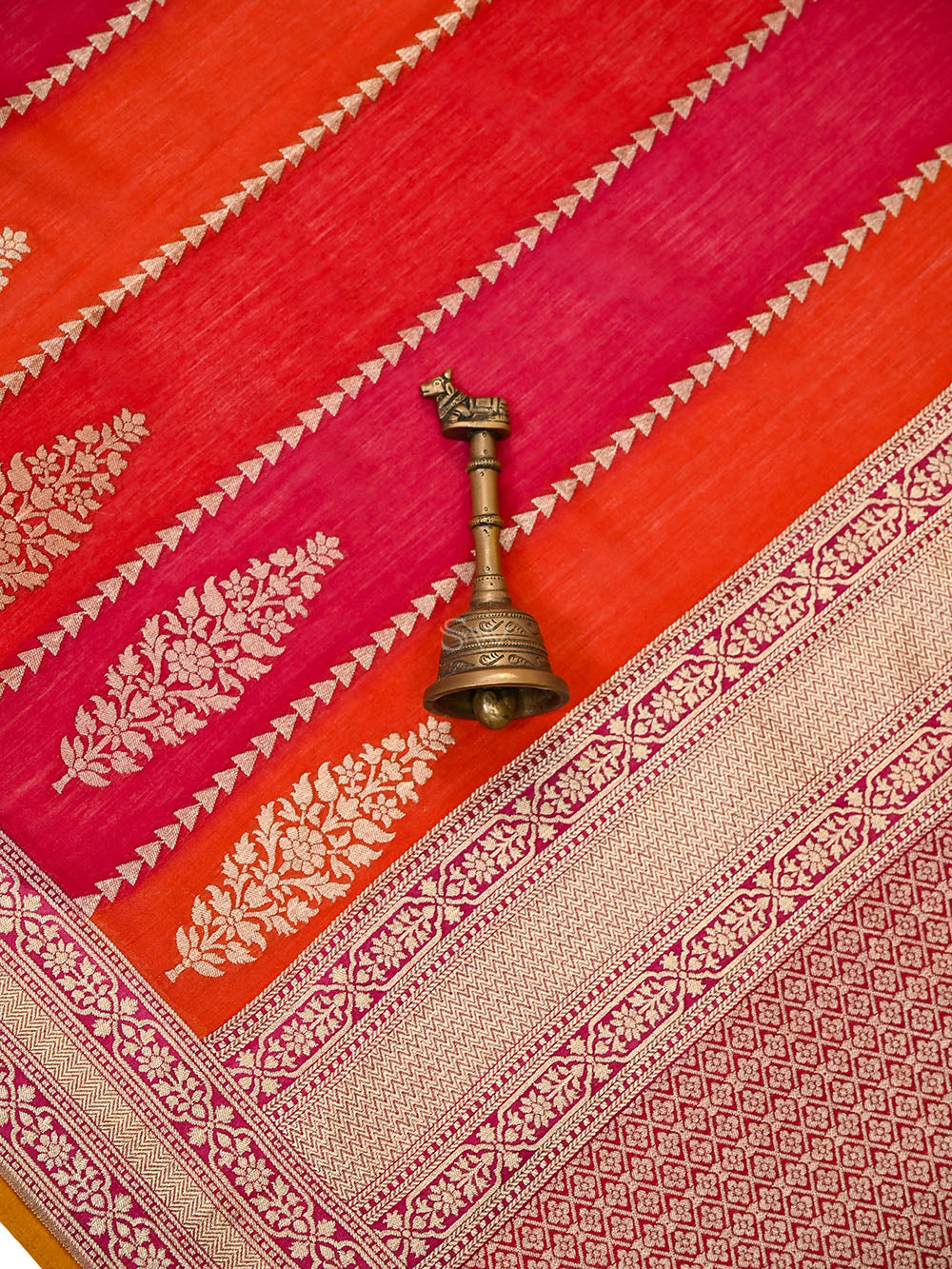 Red Magenta Rangkat Moonga Tussar Silk Handloom Banarasi Saree - Sacred Weaves