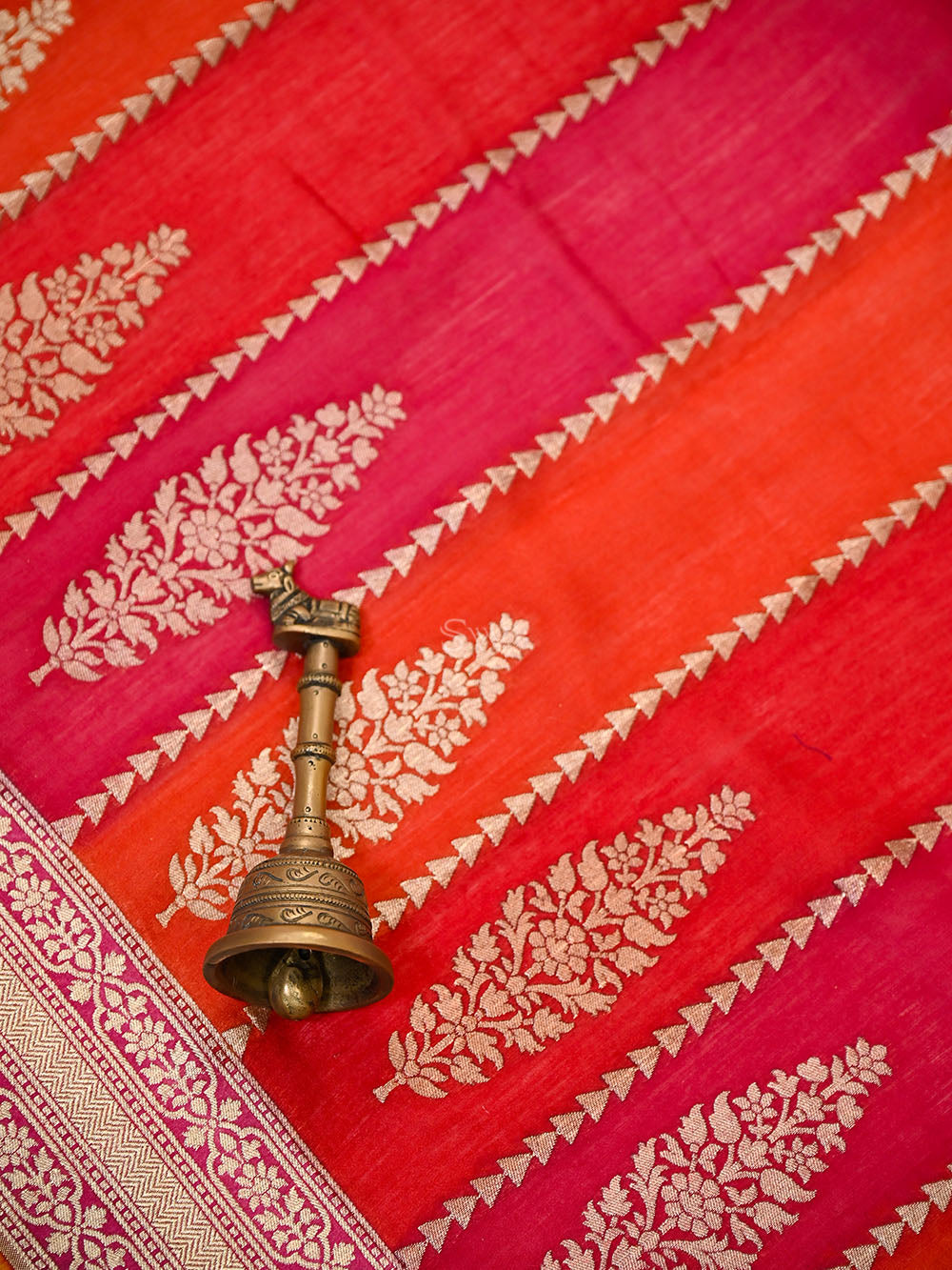 Red Magenta Rangkat Moonga Tussar Silk Handloom Banarasi Saree - Sacred Weaves