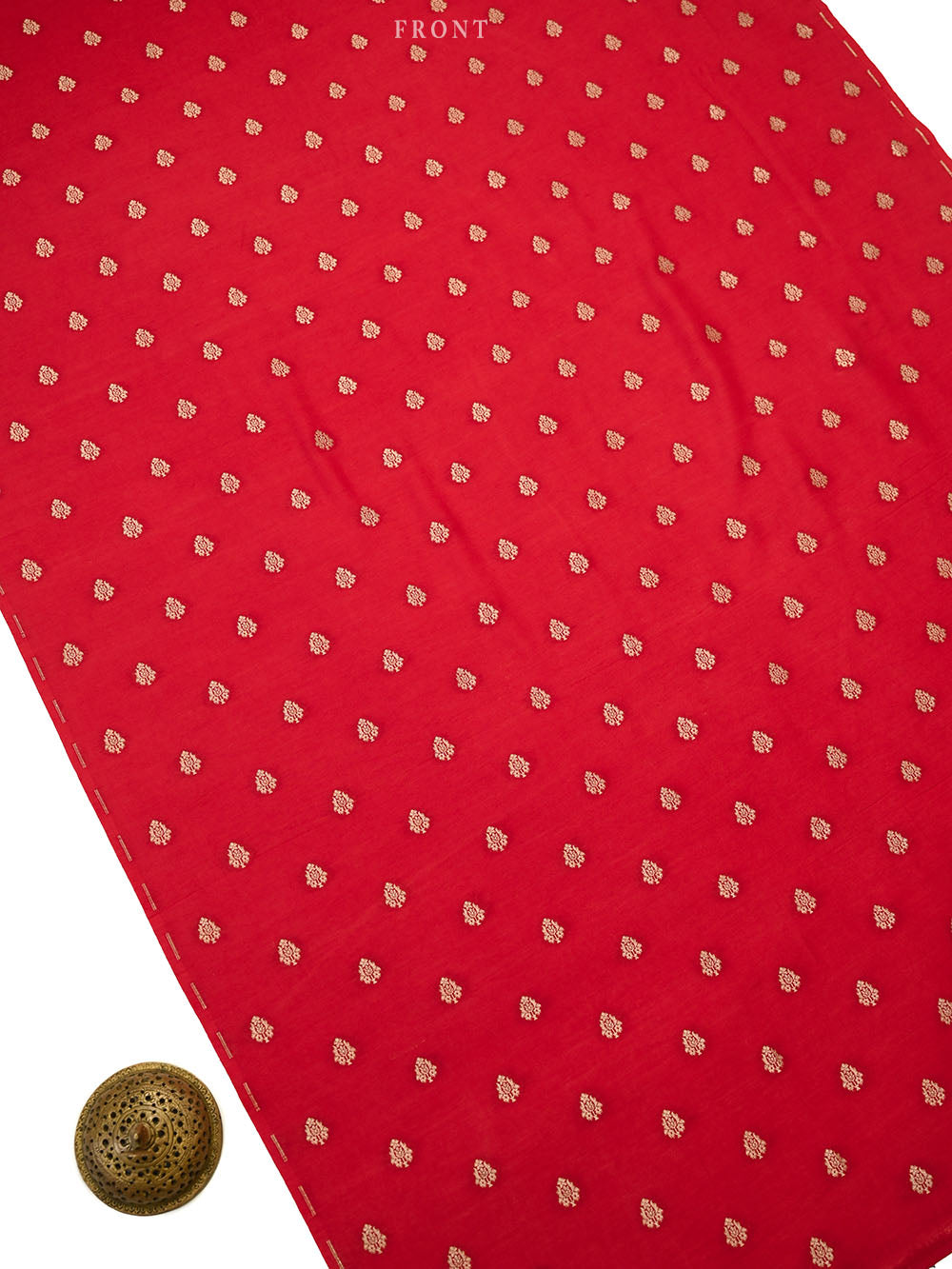 Red Zari Booti Moonga Tussar Silk Handloom Banarasi Suit - Sacred Weaves