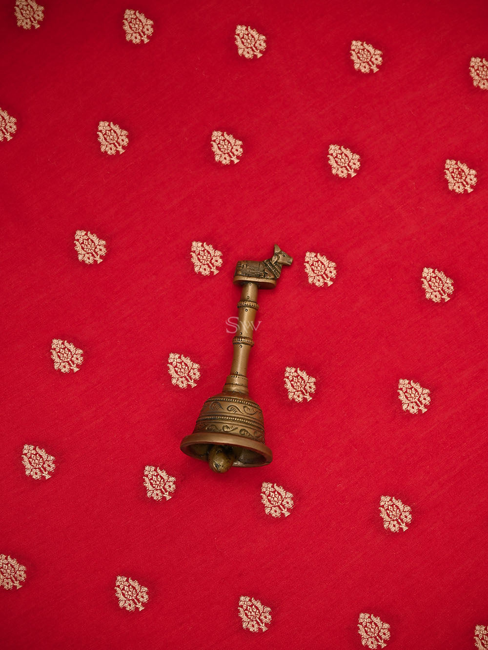 Red Zari Booti Moonga Tussar Silk Handloom Banarasi Suit - Sacred Weaves