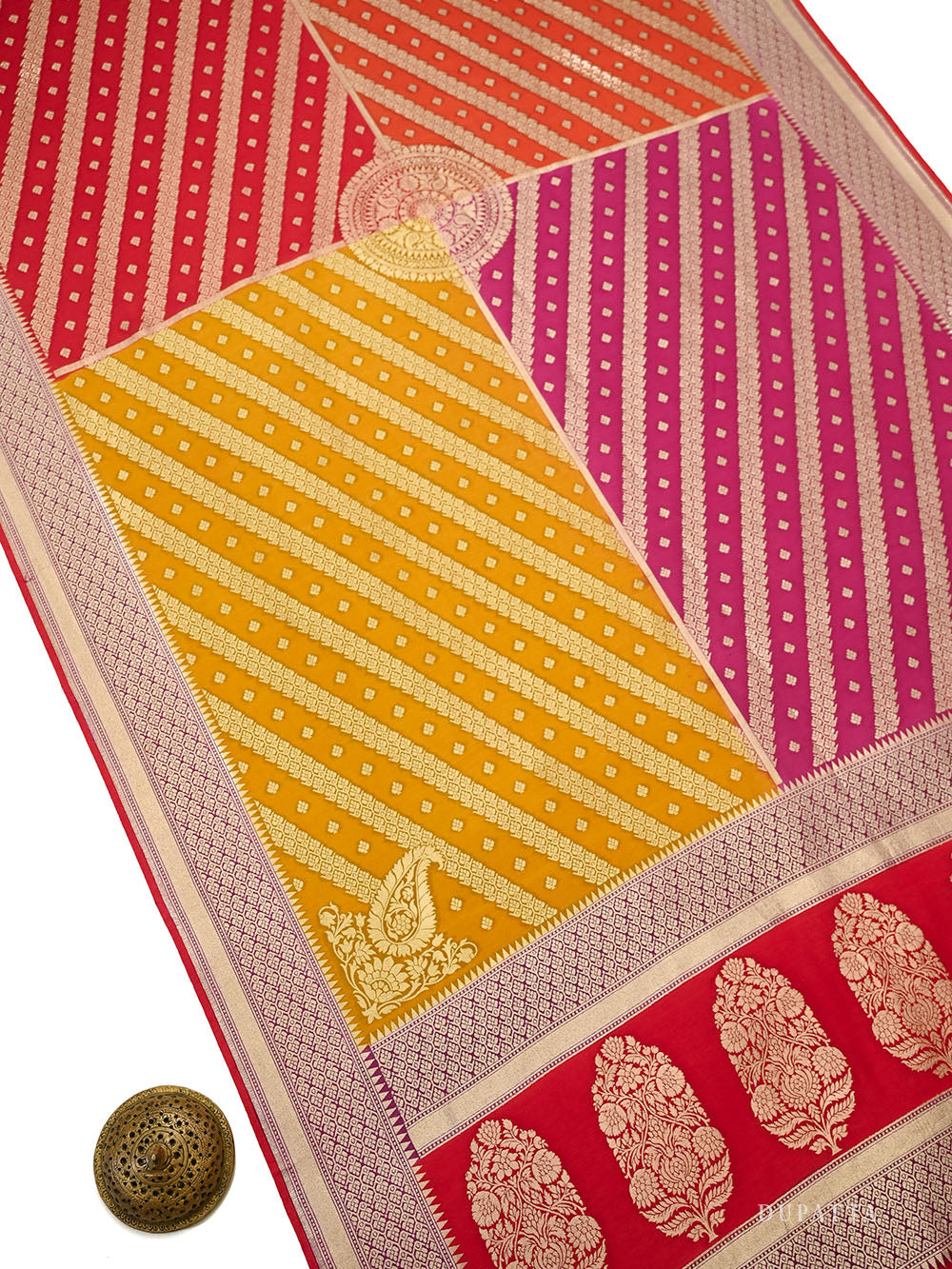 Red Zari Booti Moonga Tussar Silk Handloom Banarasi Suit - Sacred Weaves