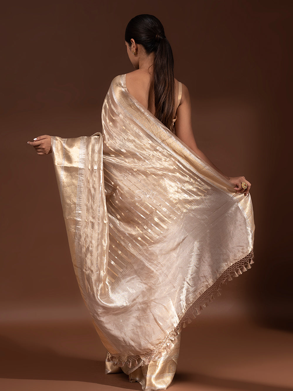 Dark Beige Tissue Handloom Banarasi Saree - Sacred Weaves