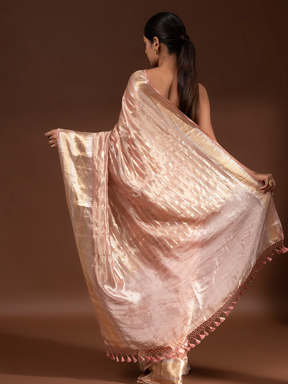 Pastel Pink Tissue Handloom Banarasi Saree - Sacred Weaves