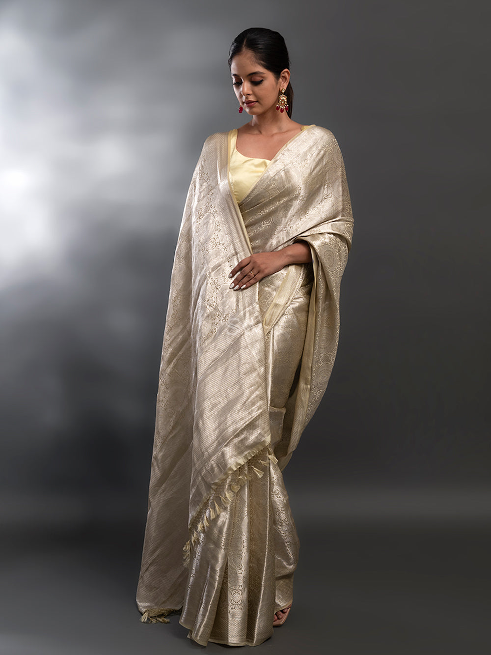 Light Yellow Tissue Brocade Handloom Banarasi Saree - Sacred Weaves