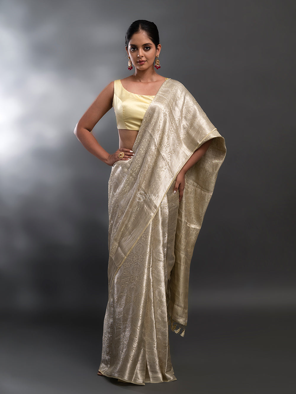 Light Yellow Tissue Brocade Handloom Banarasi Saree - Sacred Weaves