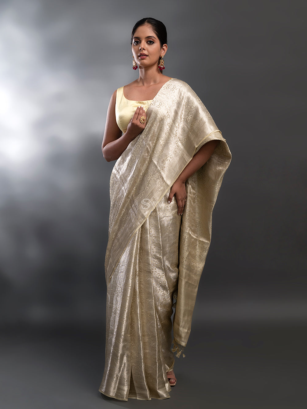 Light Yellow Tissue Brocade Handloom Banarasi Saree - Sacred Weaves