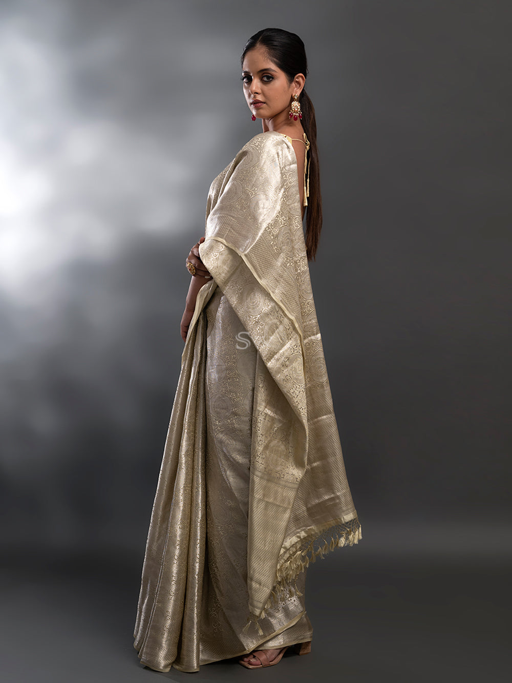 Light Yellow Tissue Brocade Handloom Banarasi Saree - Sacred Weaves