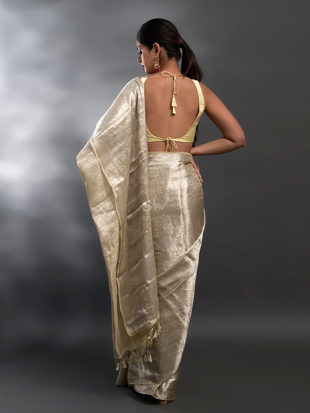 Light Yellow Tissue Brocade Handloom Banarasi Saree - Sacred Weaves