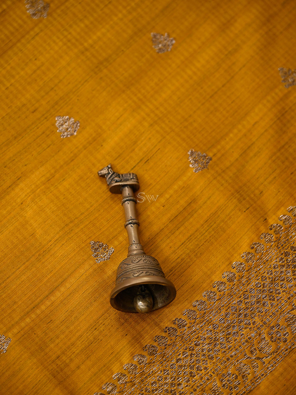 Mustard Booti Dupion Silk Handloom Banarasi Suit - Sacred Weaves