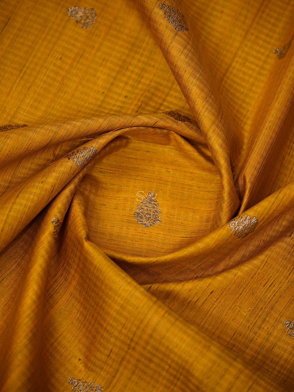 Mustard Booti Dupion Silk Handloom Banarasi Suit - Sacred Weaves
