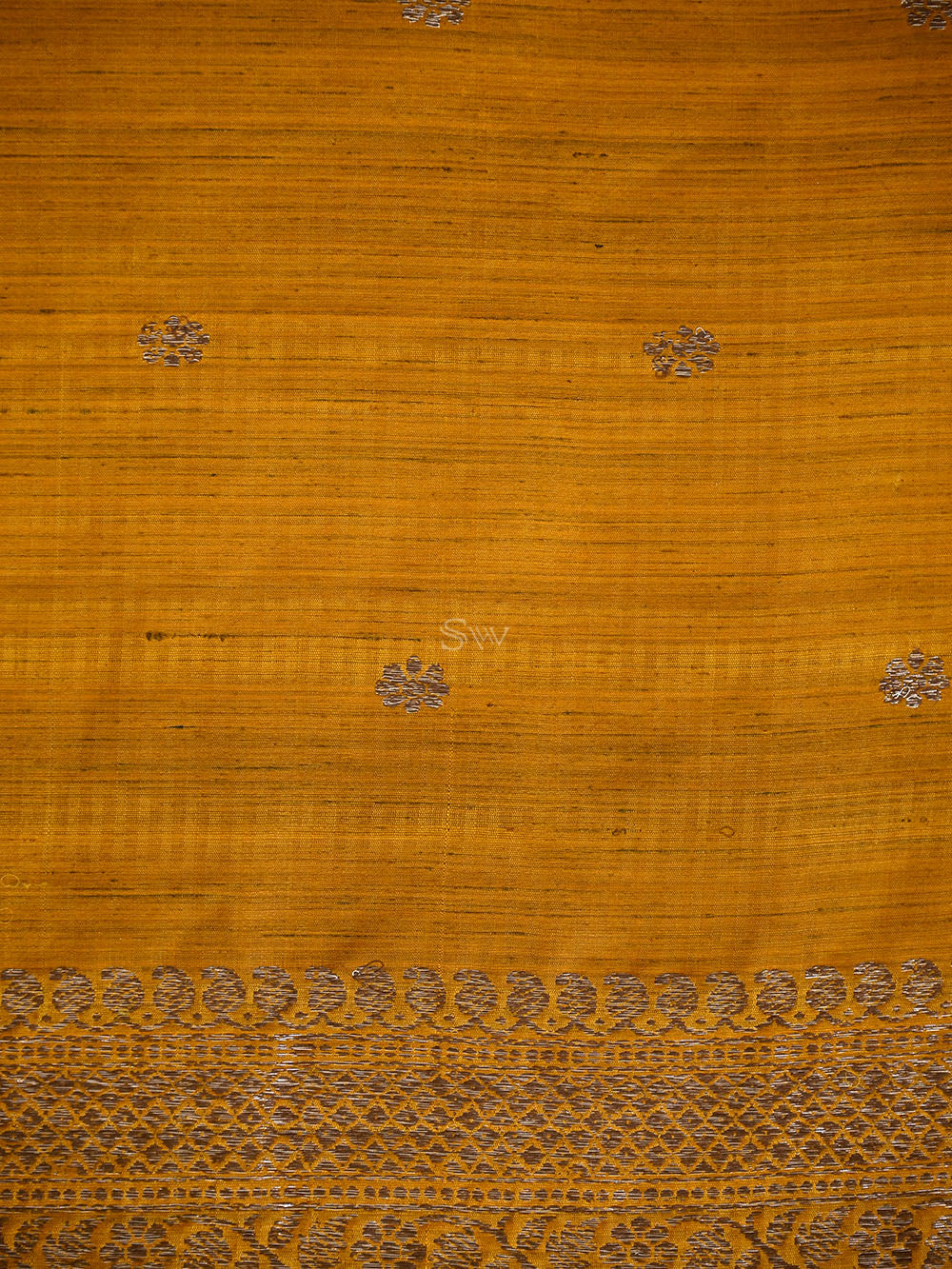 Mustard Booti Dupion Silk Handloom Banarasi Suit - Sacred Weaves
