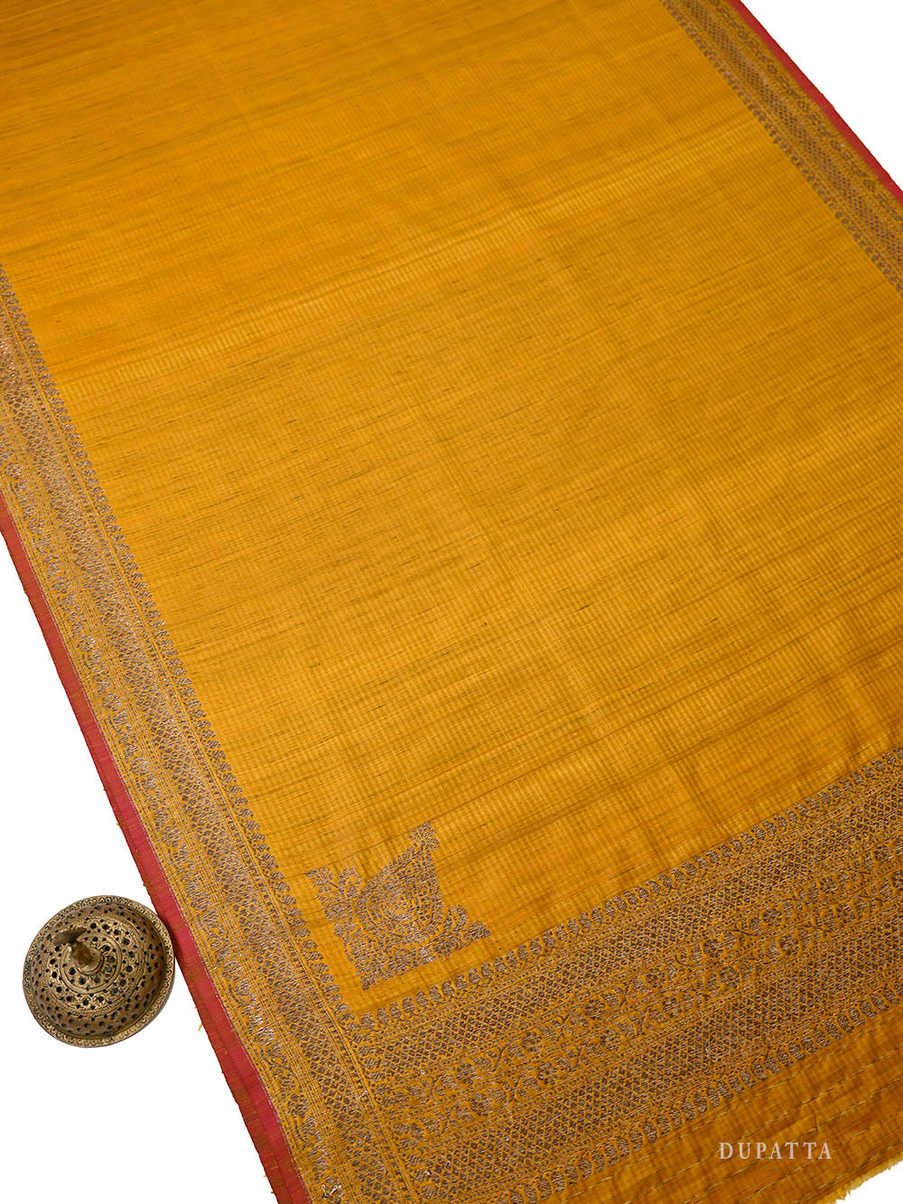 Mustard Booti Dupion Silk Handloom Banarasi Suit - Sacred Weaves