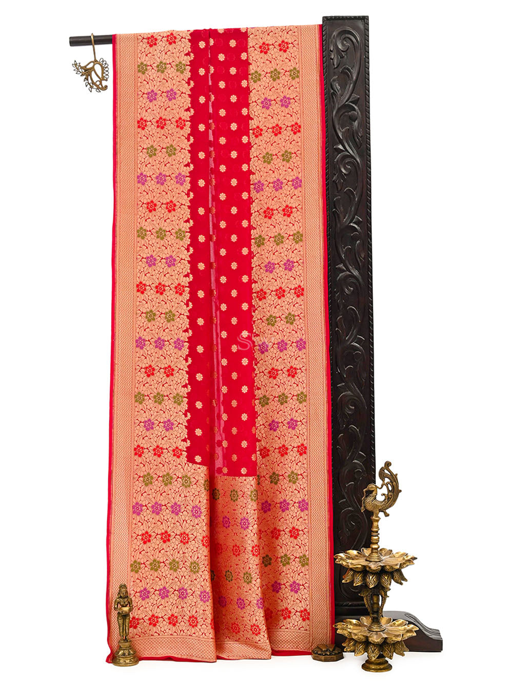Maroon Booti Khaddi Georgette Handloom Banarasi Saree