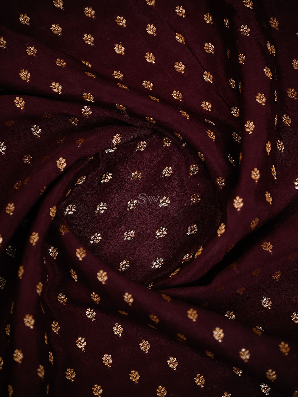 Wine Zari Booti Crepe Silk Handloom Banarasi Saree - Sacred Weaves