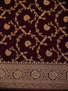 Wine Zari Booti Crepe Silk Handloom Banarasi Saree - Sacred Weaves