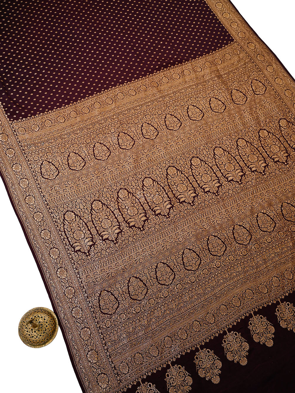 Wine Zari Booti Crepe Silk Handloom Banarasi Saree - Sacred Weaves