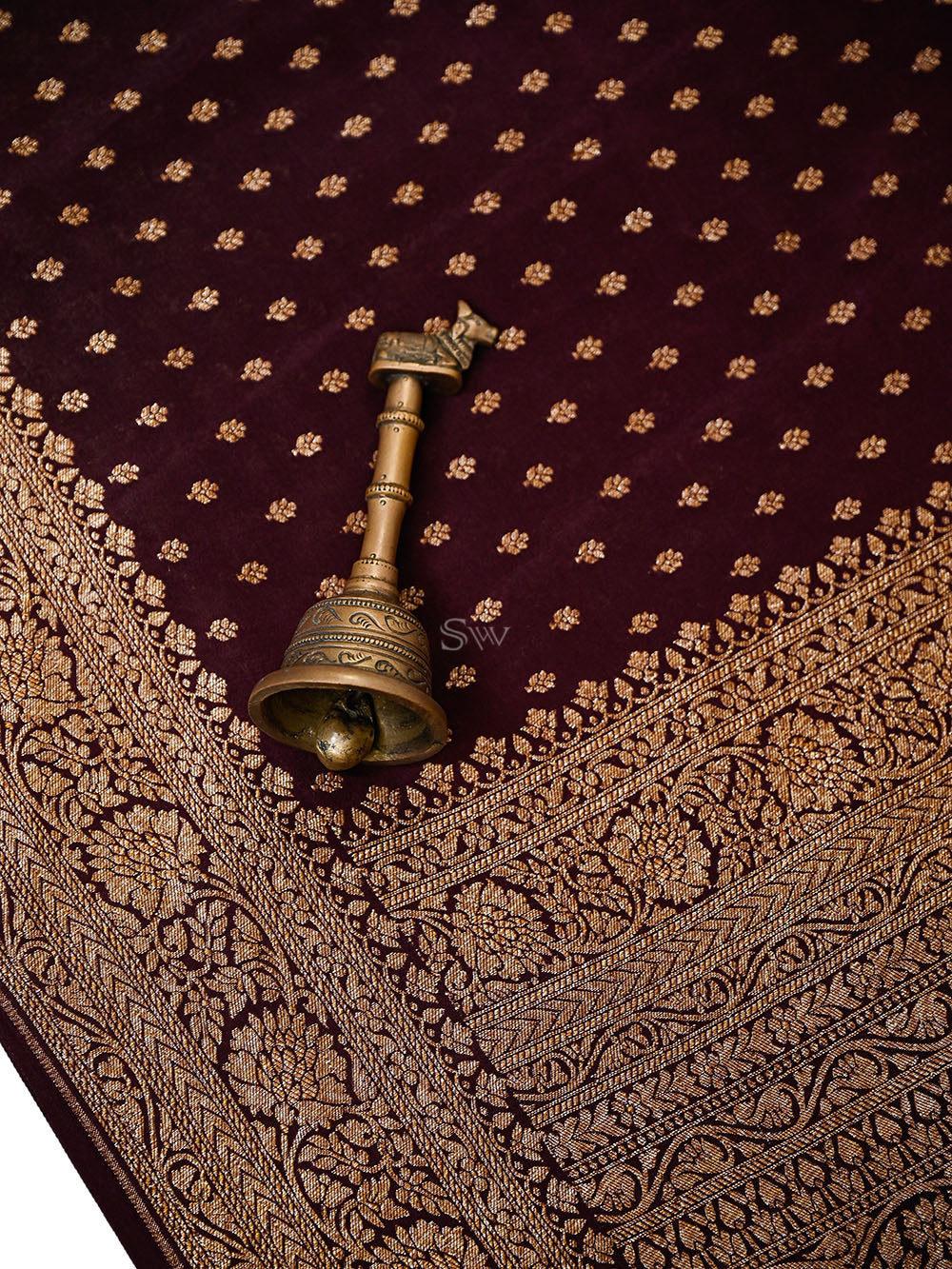Wine Zari Booti Crepe Silk Handloom Banarasi Saree - Sacred Weaves