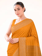 Mustard Floral Booti Crepe Silk Handloom Banarasi Saree - Sacred Weaves