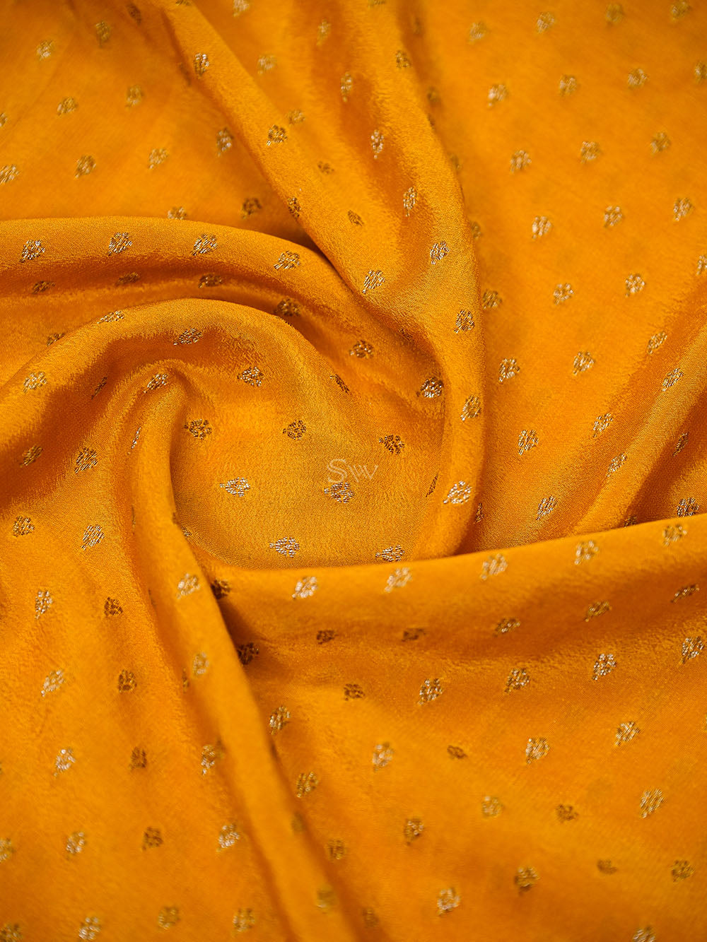 Mustard Floral Booti Crepe Silk Handloom Banarasi Saree - Sacred Weaves