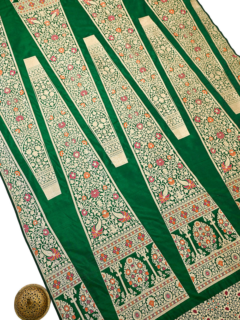 Bottle Green Meenakari Silk Handloom Banarasi Lehenga - Sacred Weaves