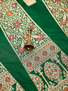 Bottle Green Meenakari Silk Handloom Banarasi Lehenga - Sacred Weaves