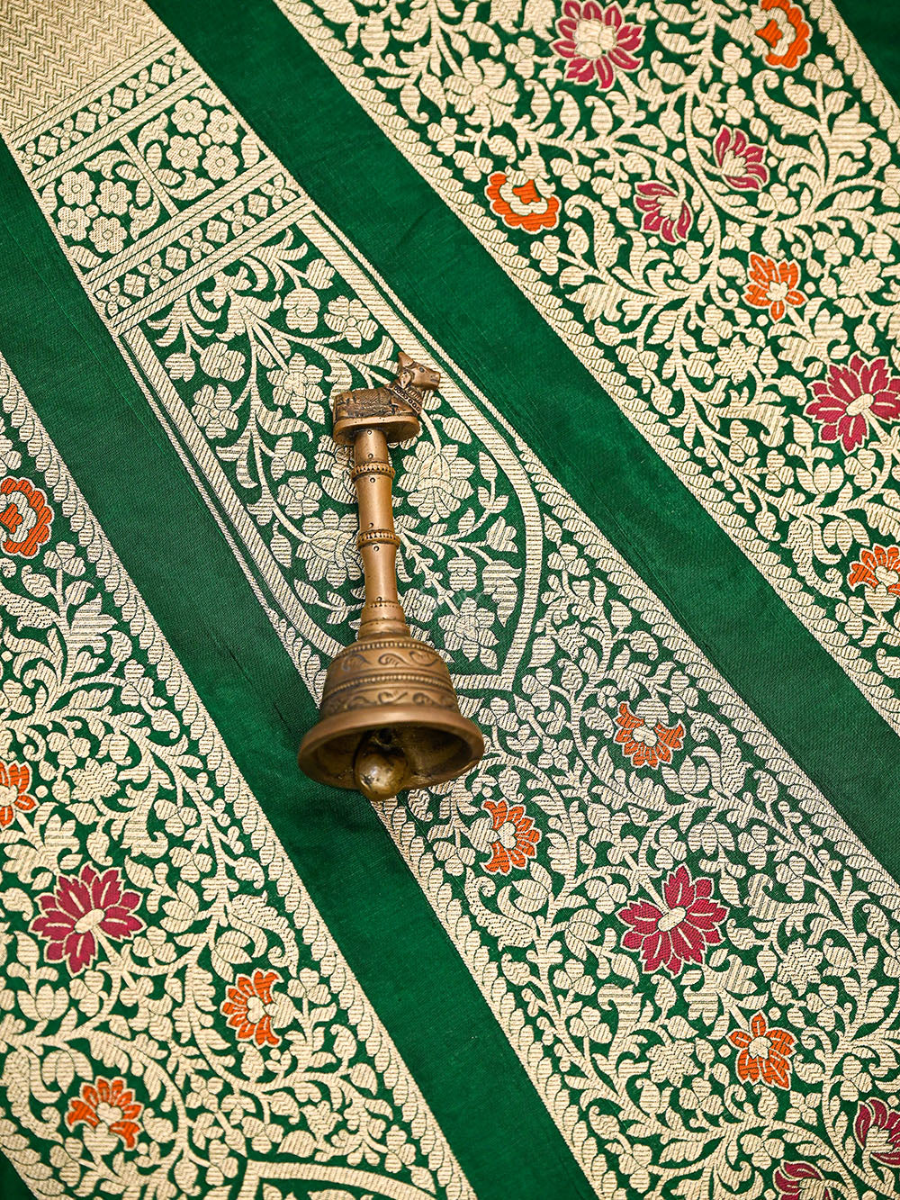 Bottle Green Meenakari Silk Handloom Banarasi Lehenga - Sacred Weaves