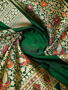 Bottle Green Meenakari Silk Handloom Banarasi Lehenga - Sacred Weaves