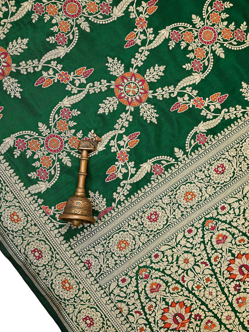 Bottle Green Meenakari Silk Handloom Banarasi Lehenga - Sacred Weaves