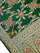 Bottle Green Meenakari Silk Handloom Banarasi Lehenga - Sacred Weaves