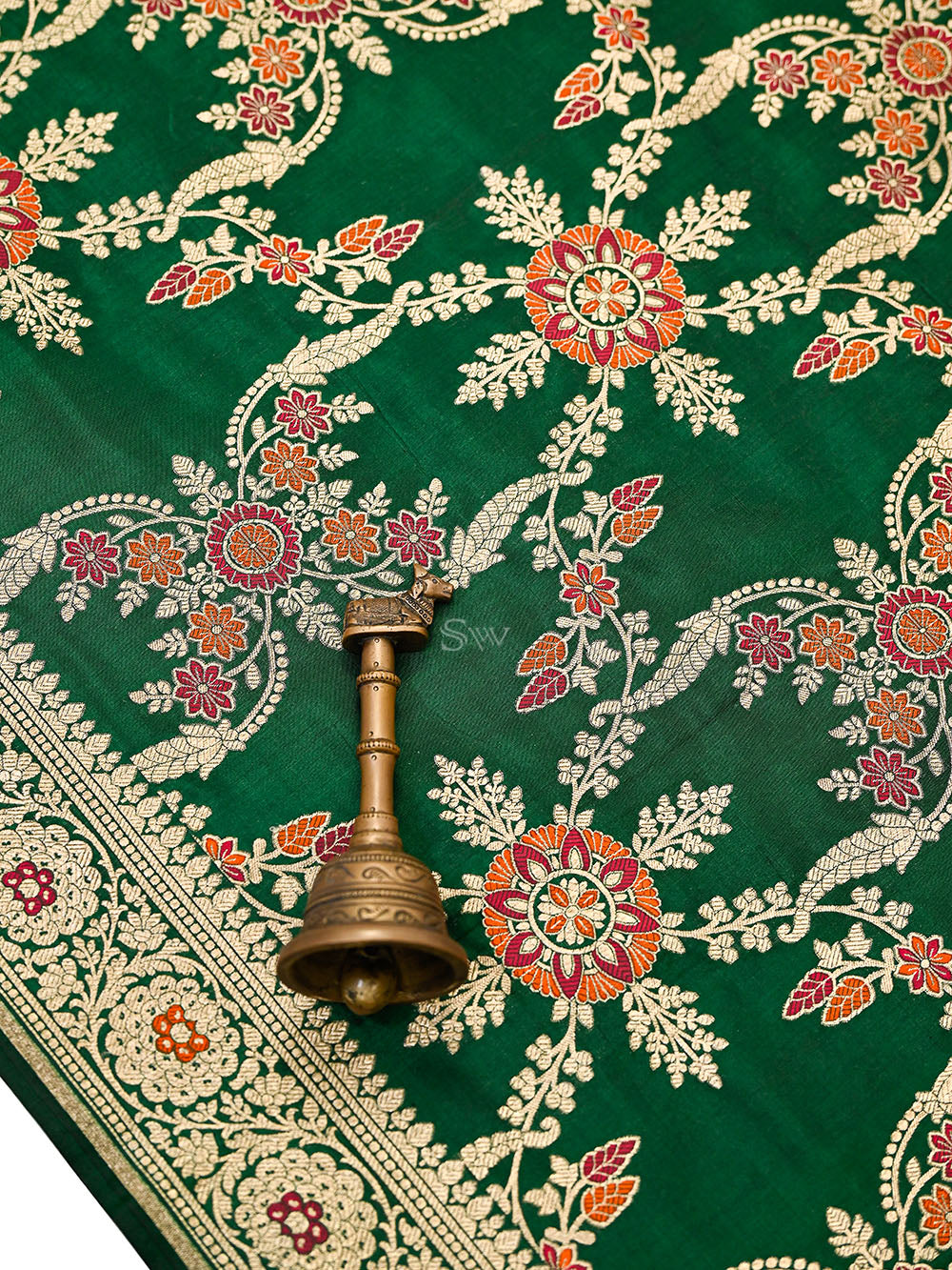Bottle Green Meenakari Silk Handloom Banarasi Lehenga - Sacred Weaves