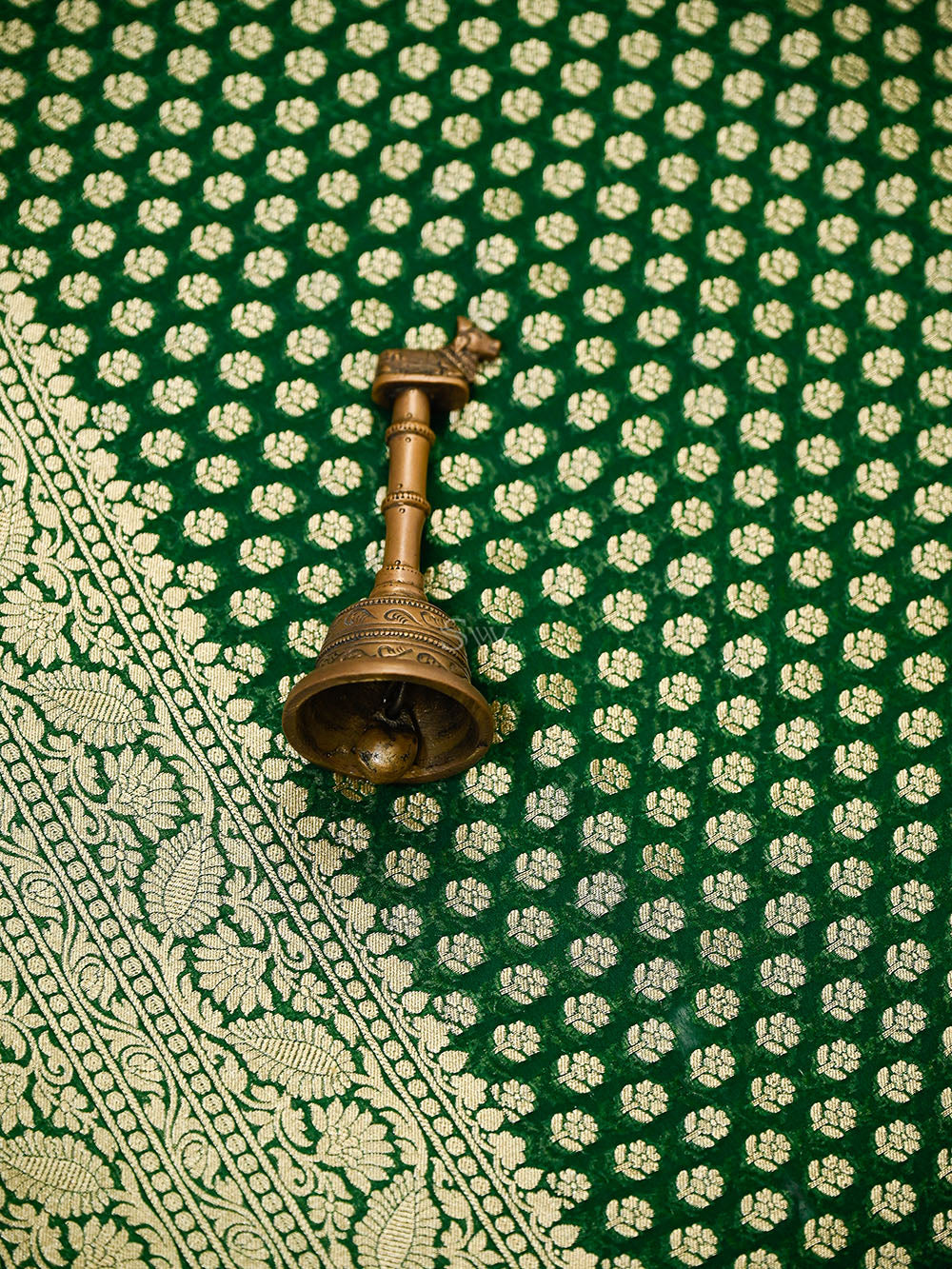 Bottle Green Booti Khaddi Georgette Handloom Banarasi Saree - Sacred Weaves