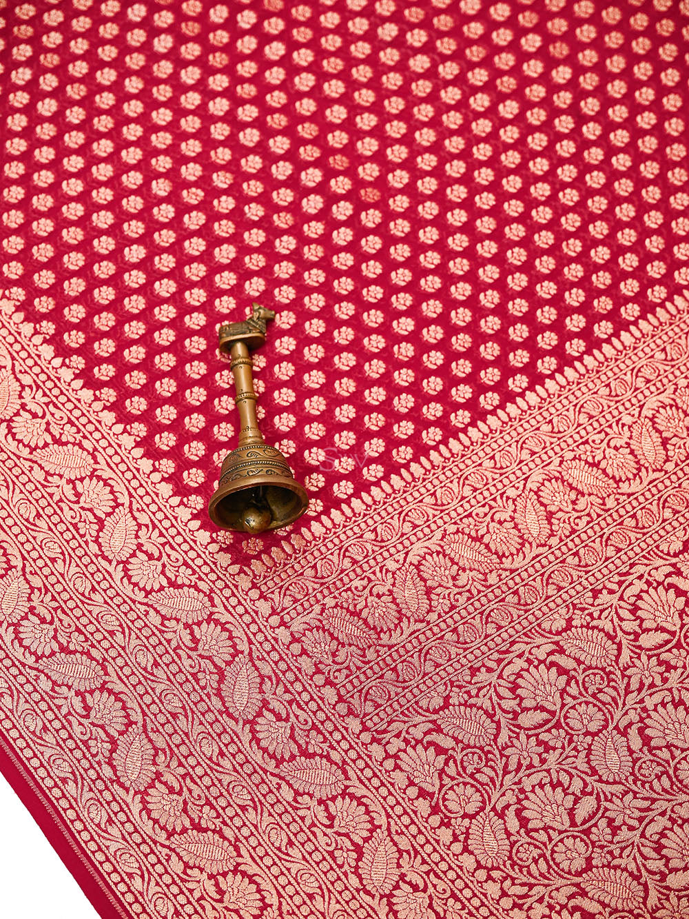 Dark Pink Booti Khaddi Georgette Handloom Banarasi Saree - Sacred Weaves
