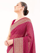 Dark Pink Booti Khaddi Georgette Handloom Banarasi Saree - Sacred Weaves