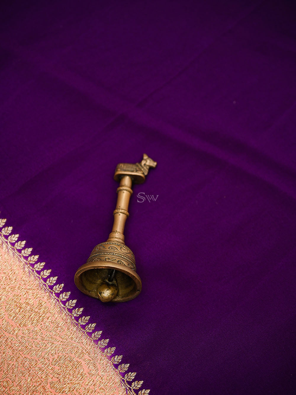 Purple Peach Plain Crepe Silk Handloom Banarasi Saree - Sacred Weaves