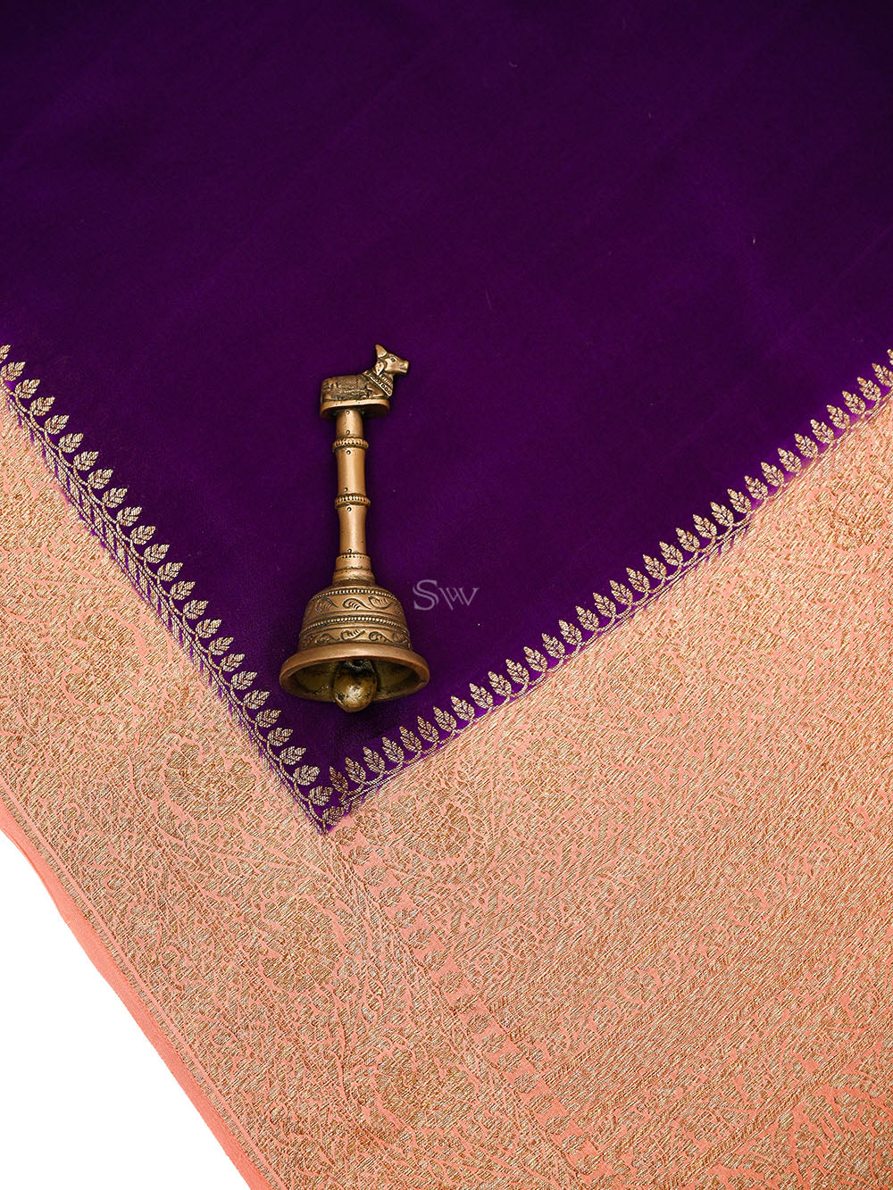 Purple Peach Plain Crepe Silk Handloom Banarasi Saree - Sacred Weaves